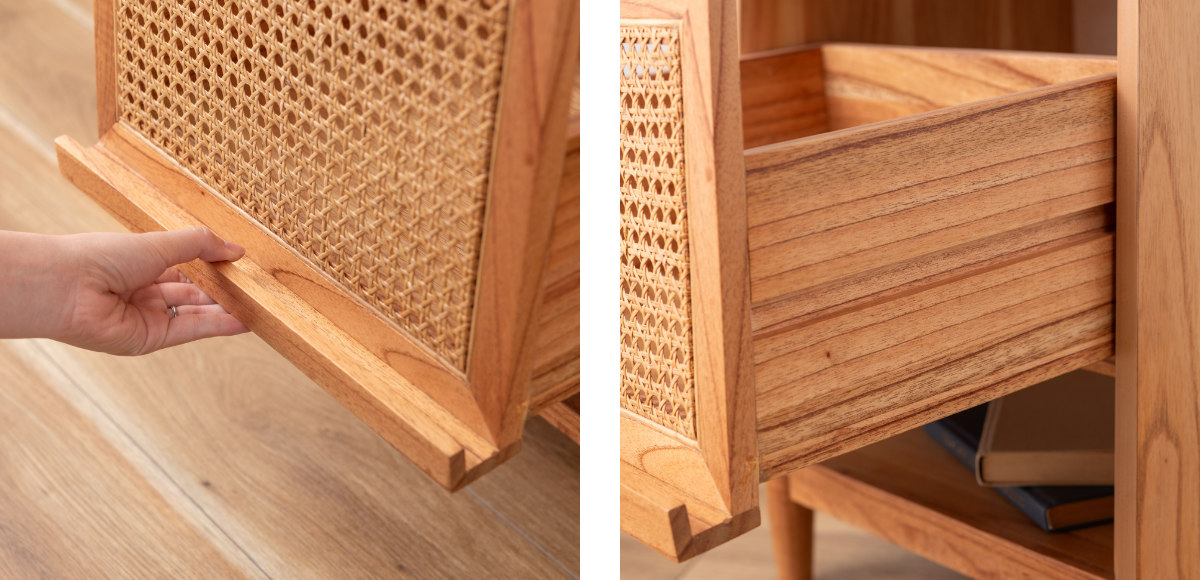 東谷 サイドテーブル 高さ52cm 引出し付 ラタン ナイトテーブル （ 机