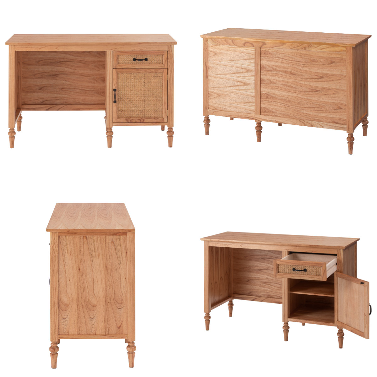 東谷 デスク シンプル 幅112cm 引出し付 ラタン （ 机 パソコンデスク