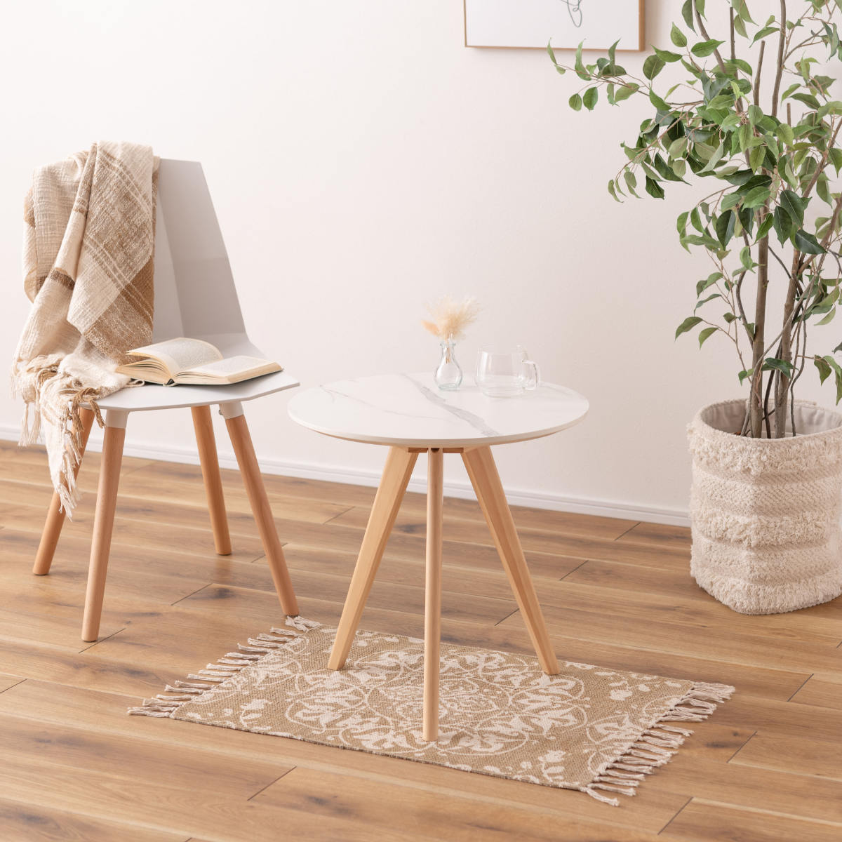 東谷 サイドテーブル 円型 直径50cm 高さ50cm 大理石調 ラウンドサイド