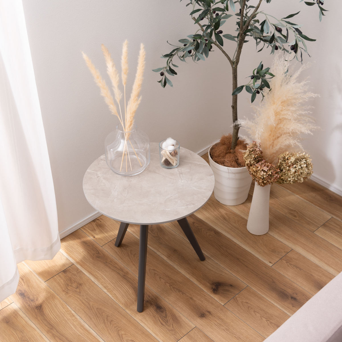 東谷 サイドテーブル 円型 直径50cm 高さ50cm 大理石調 ラウンドサイド