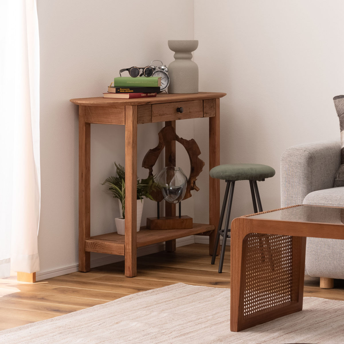 東谷 コンソール 幅95cm 引出し付 パイン古材 ヴィンテージ （ スリム