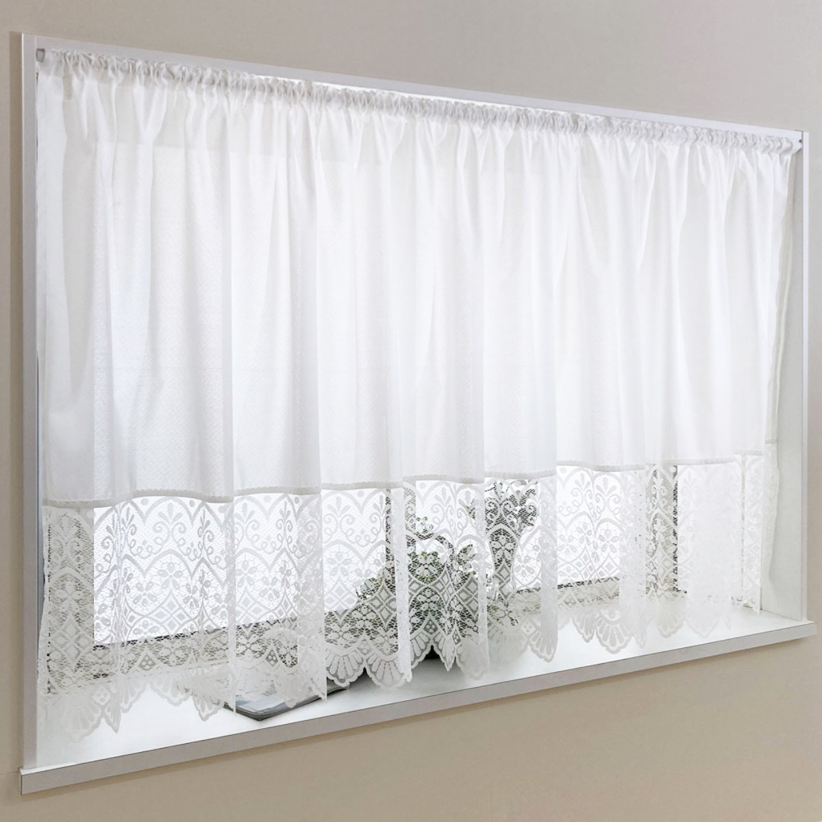 レースカーテン 小窓 フリル付き 300×105cm ミラーカーテン 花粉