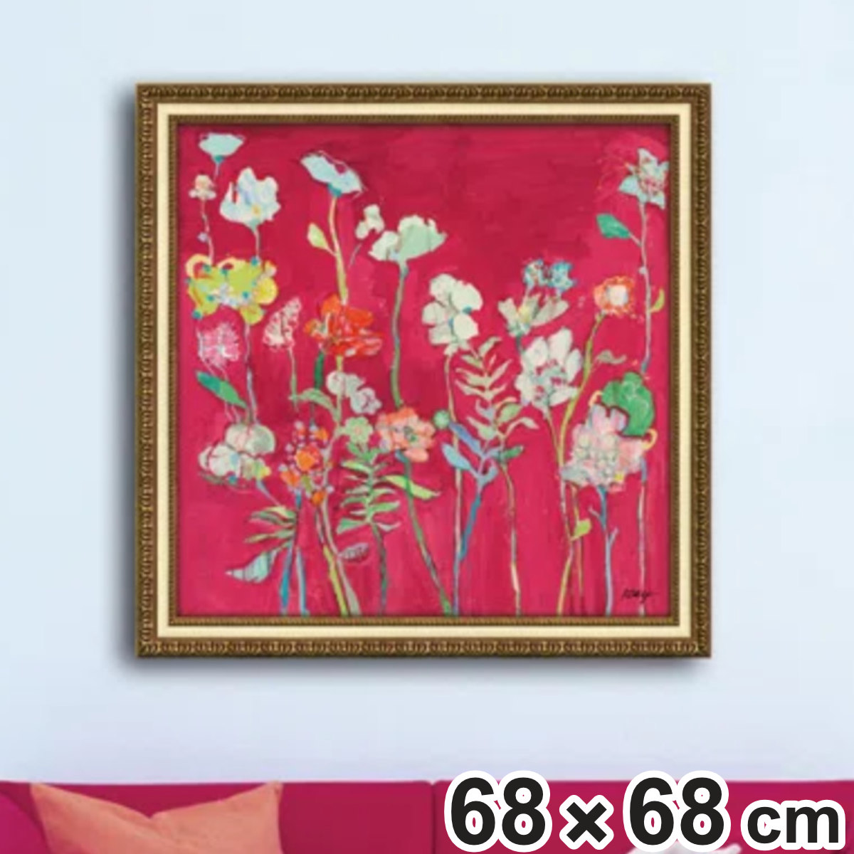 アートパネル ケリー デイ 『リッチネス フラワーズ』 68×68cm （ 絵画 絵 アート インテリア 額 額入り 壁掛け おしゃれ ゲル加工 花 ）
