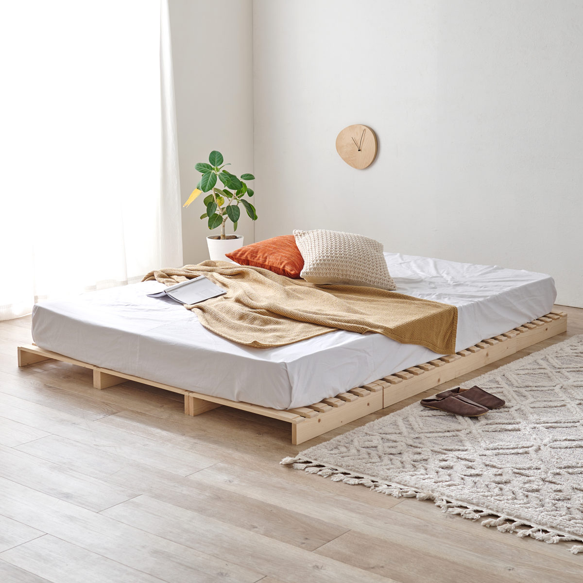 HAGiHARA（萩原） パレットベッド ダブル 12枚セット すのこ 天然木 高