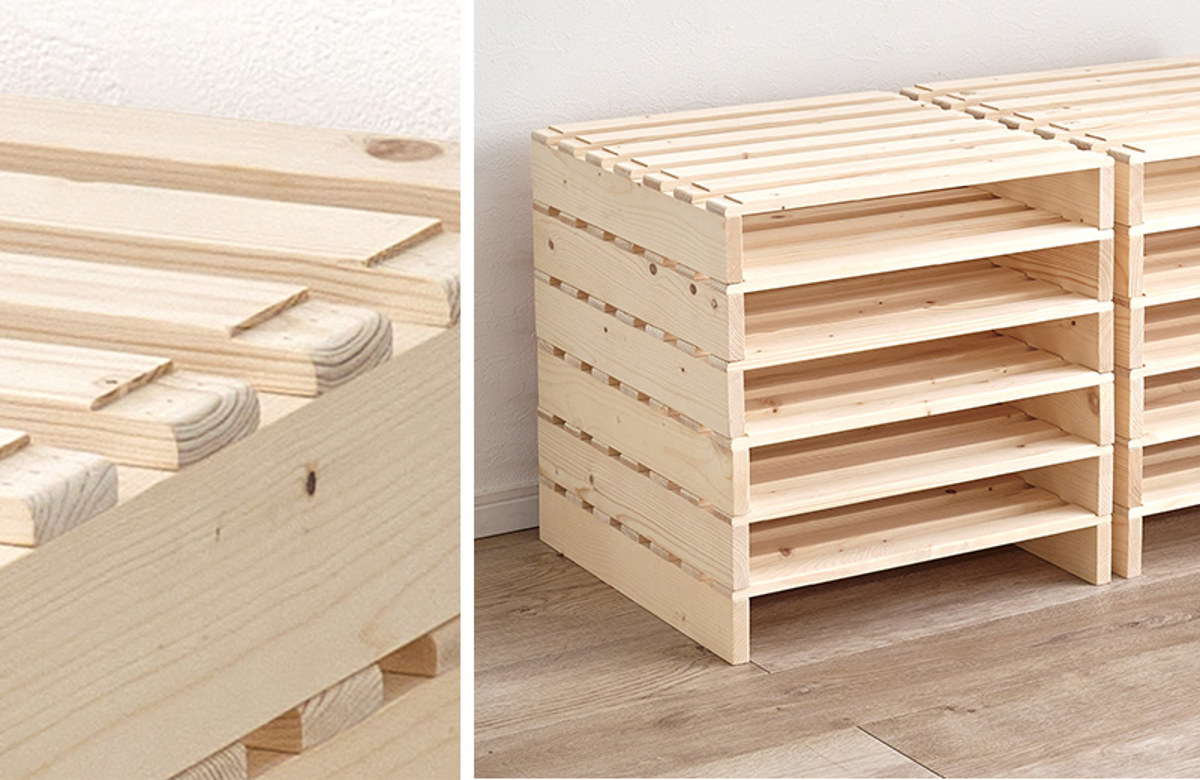 HAGiHARA（萩原） パレットベッド ダブル 12枚セット すのこ 天然木 高