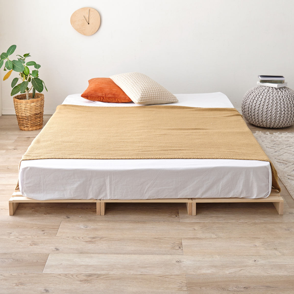 HAGiHARA（萩原） パレットベッド ダブル 12枚セット すのこ 天然木 高