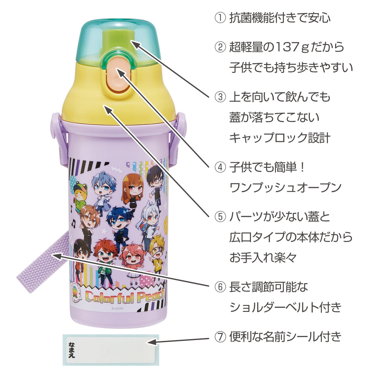 スケーター 水筒 480ml 抗菌直飲プラボトル カラフルピーチ25