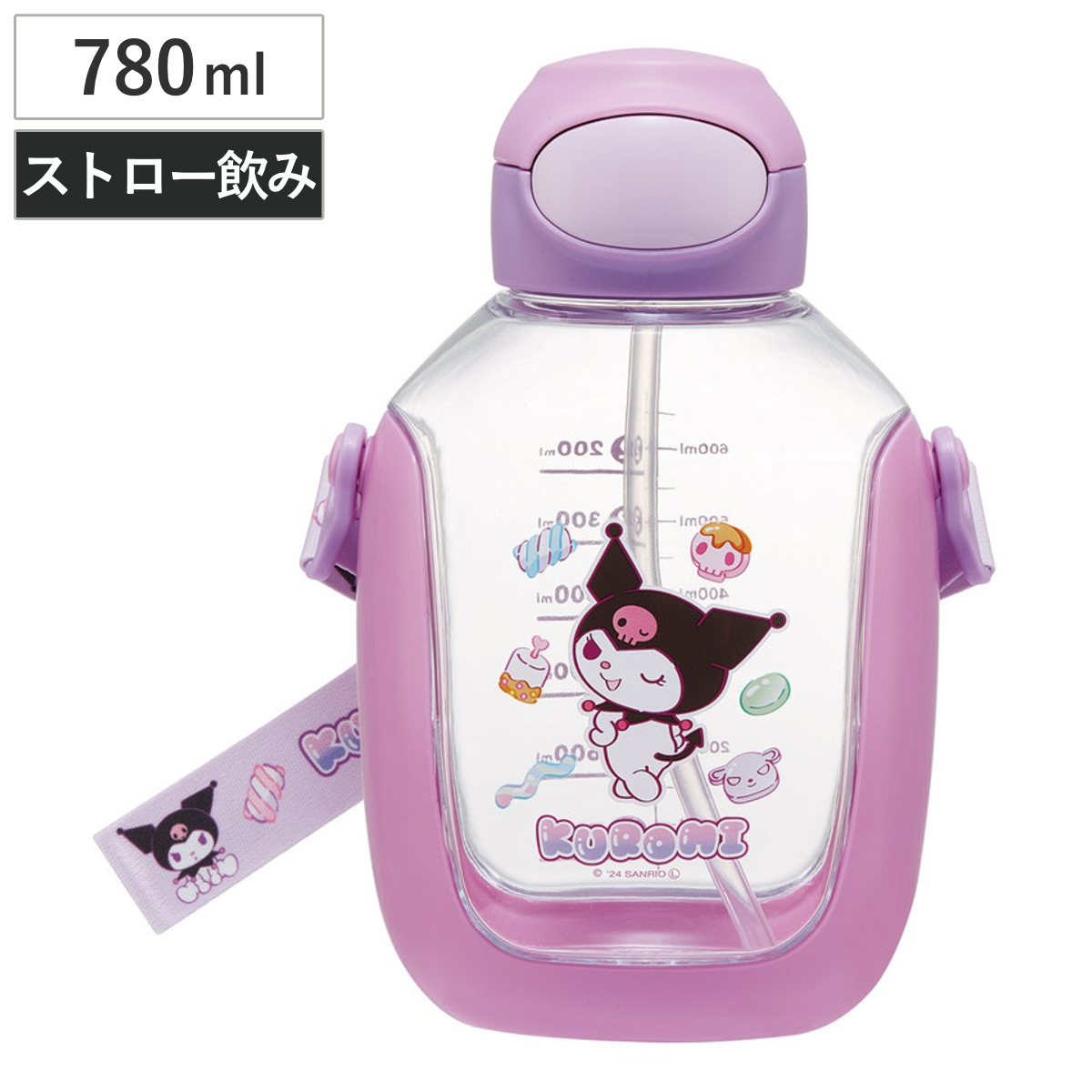 スケーター 水筒 780ml ワンプッシュストローボトル クロミマシュグミ