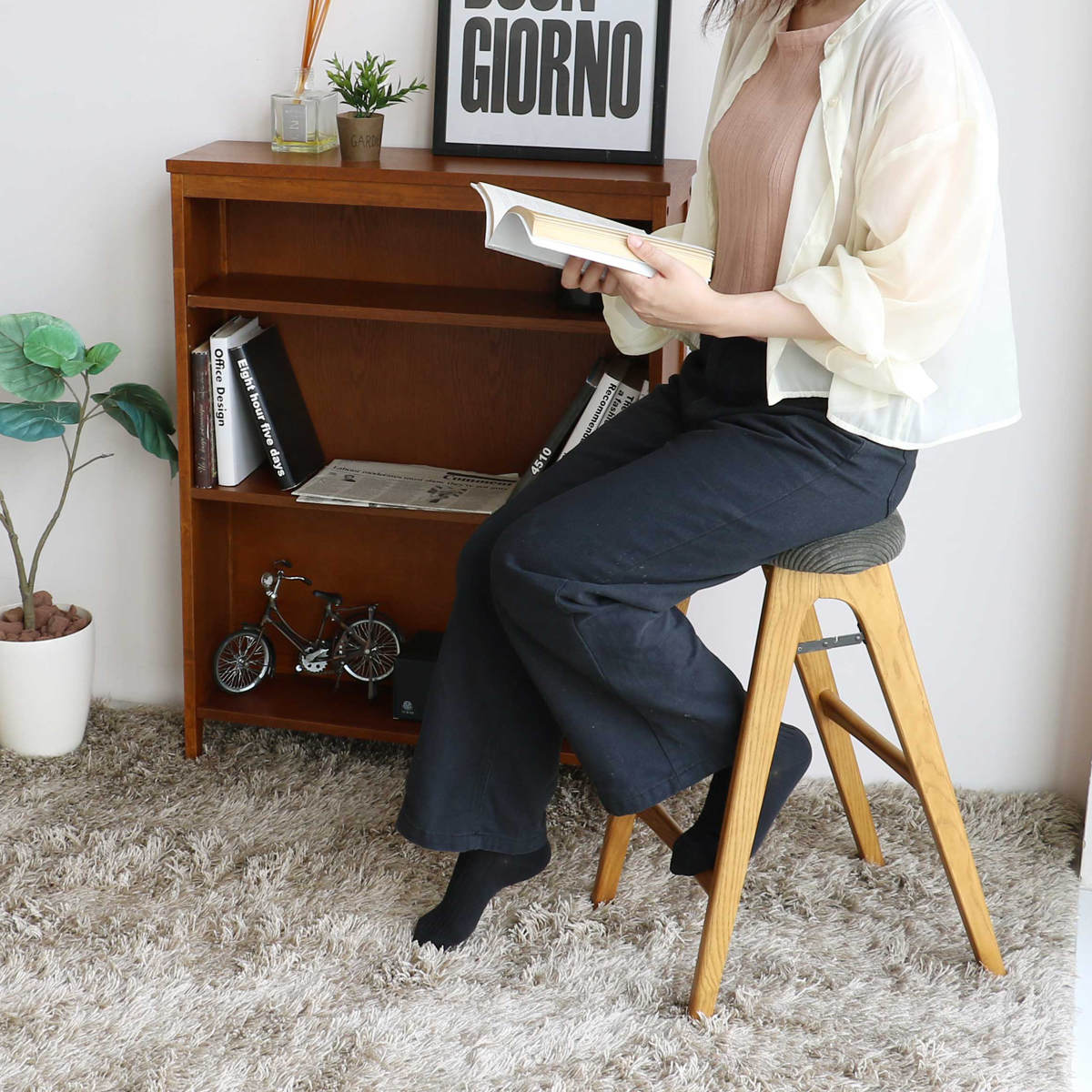 ICHIBA（市場） 特典付き スツール 折りたたみ 高さ60.5cm 天然木