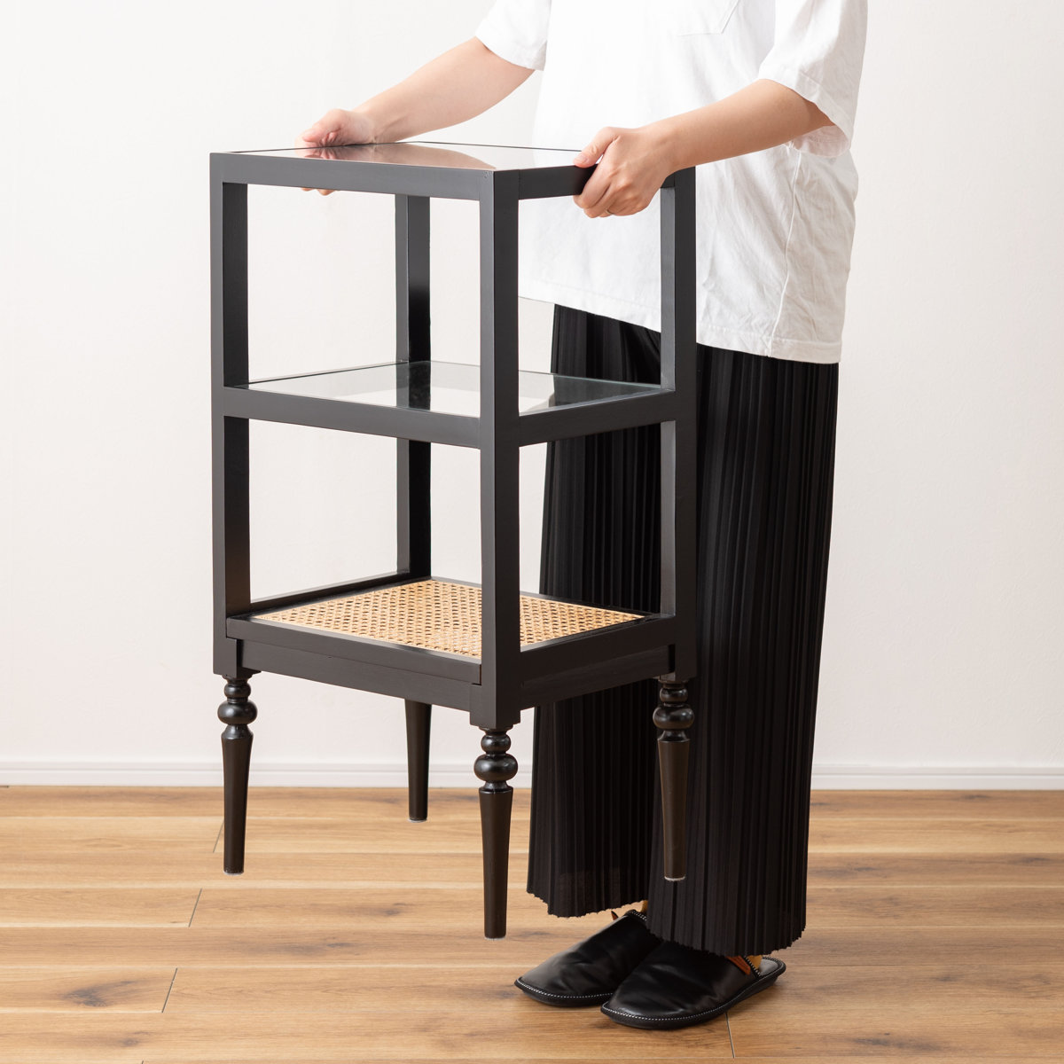 東谷 オープンシェルフ 幅40cm 2段 天然木 ろくろ脚 ラタン 完成品