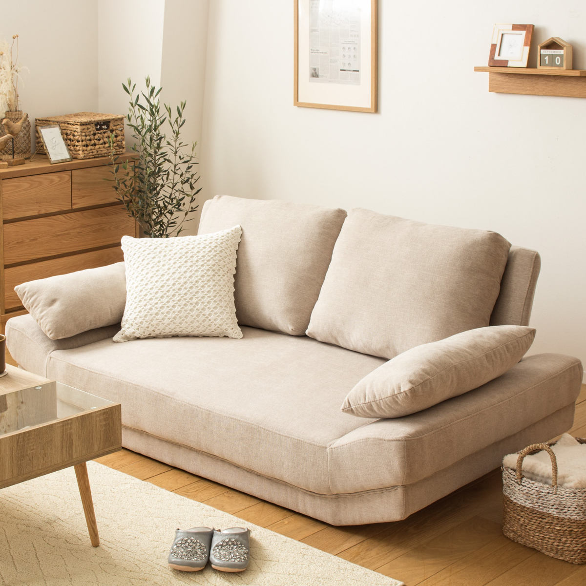 岩附 ソファ 2人掛け 幅170cm ワイドソファ クッション付 （ フロア