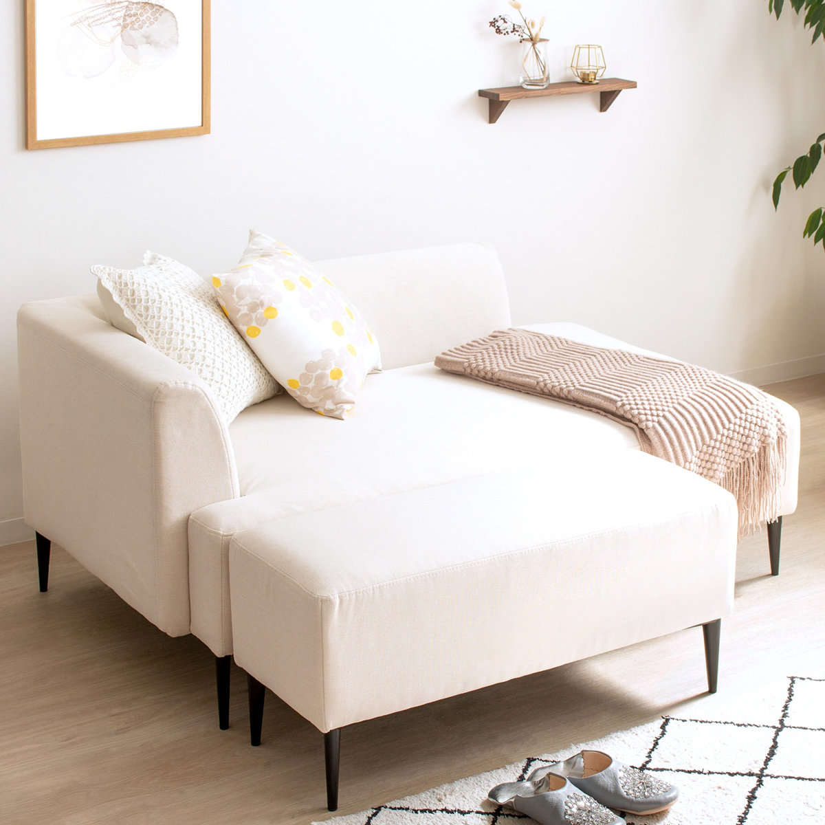 片肘2人掛けソファ（オットマン付）コーナーソファ フロアソファー