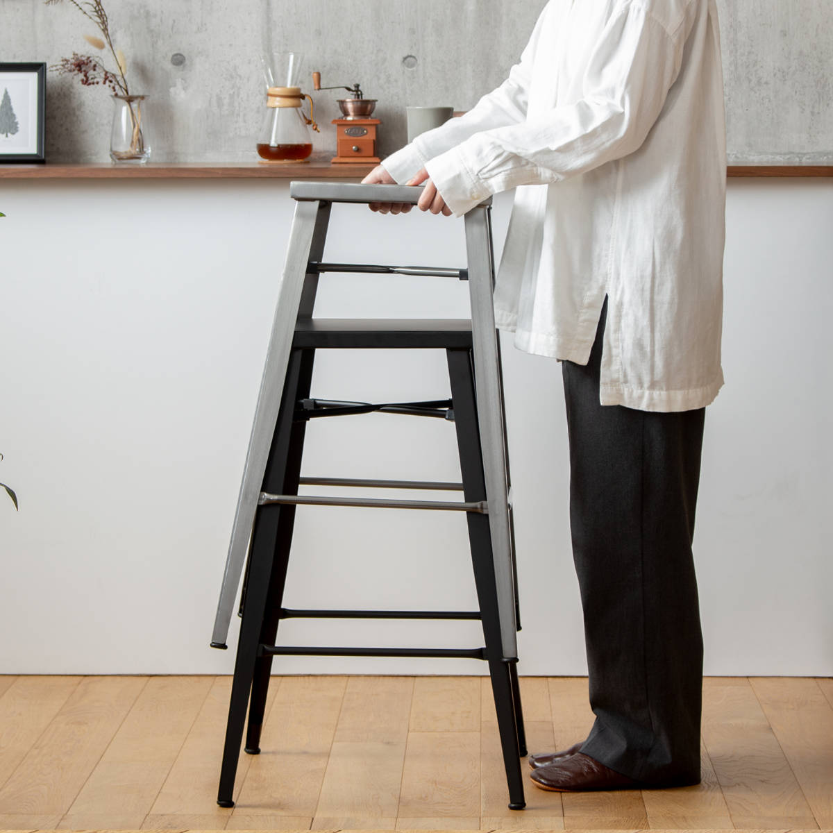 岩附 カウンターチェア 座面高70cm ハイチェア アイアン （ スチール