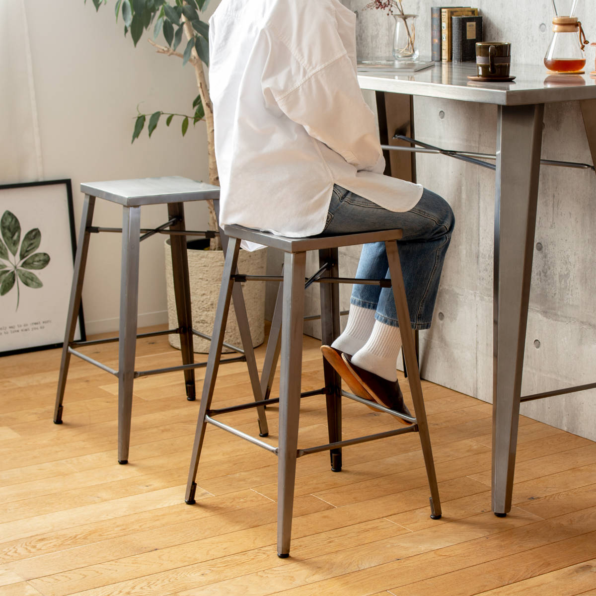 岩附 カウンターチェア 座面高70cm ハイチェア アイアン （ スチール