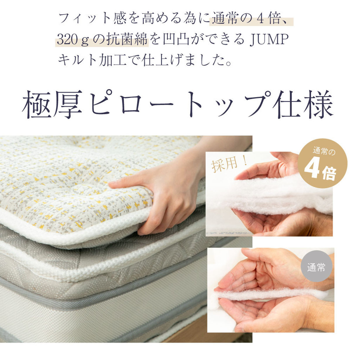 極厚ピロートップ 硬さの選べる マットレス セミダブル サンセットオレンジ 咲夜NoWay! （ 極厚 ピロートップ 選べる硬さ 体圧分散 抗菌 防臭 防ダニ 日本製 ）_5