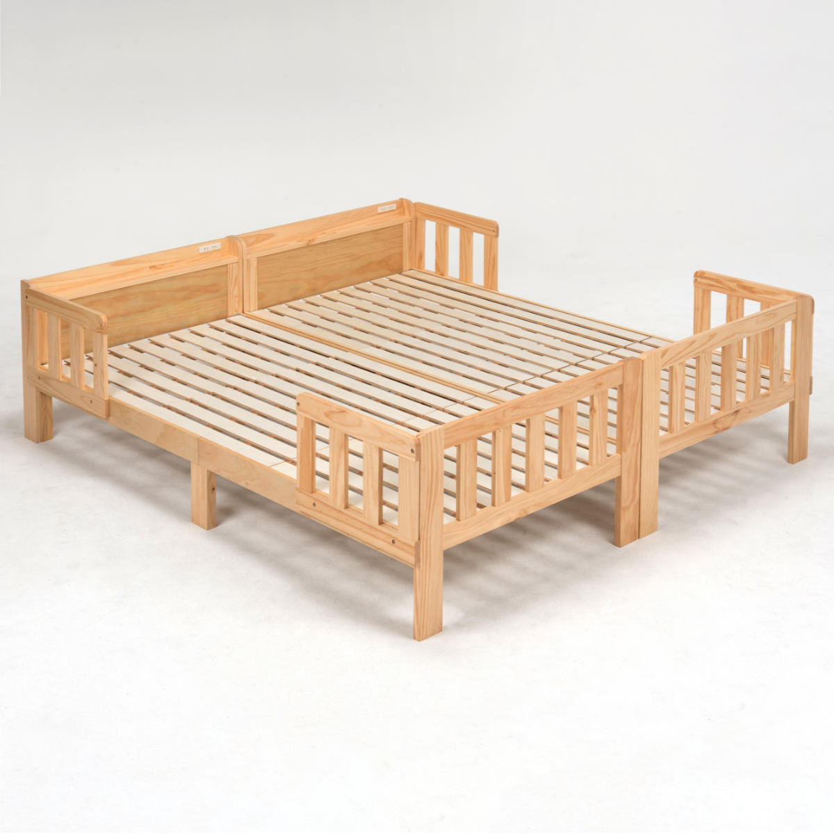 HAGiHARA（萩原） 連結ベッド 2台セット シングル ベッドガード付き