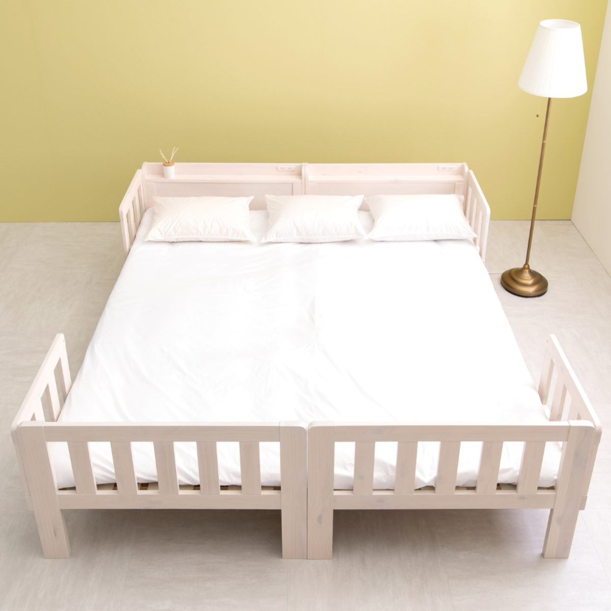 HAGiHARA（萩原） 連結ベッド 2台セット シングル ベッドガード付き