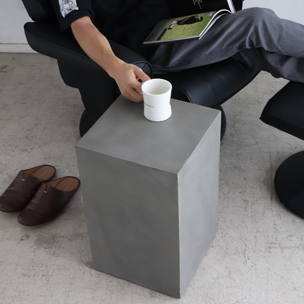 サイドテーブル ディスプレイブロック 高さ50.5cm UP レイジー （ コンクリート風 ストーン調 四角 長方形 スツール ）_5