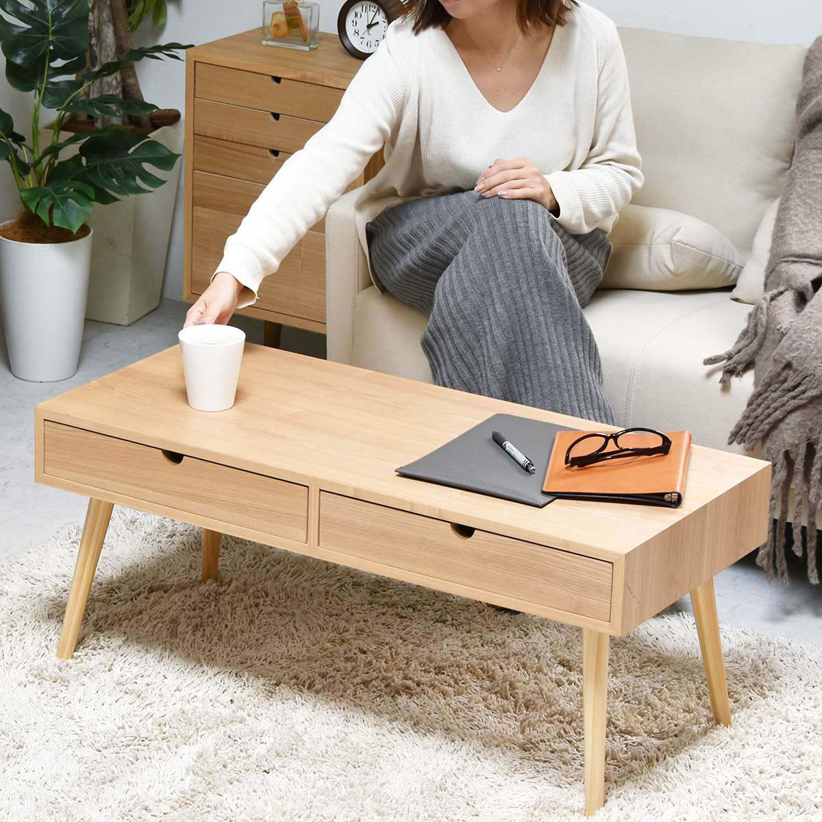B.Bファニシング リビングテーブル 幅90cm 引出し付 整える （ ロー