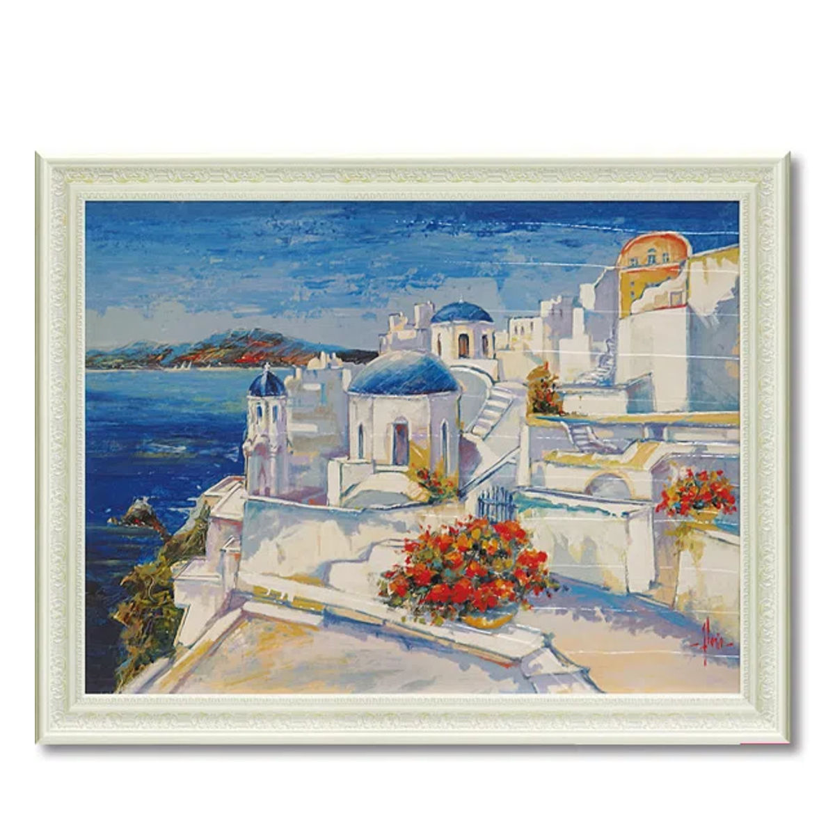 鈴木 新 絵画 水彩画 風景画 ギリシャ サントリーニ島 フレーム
