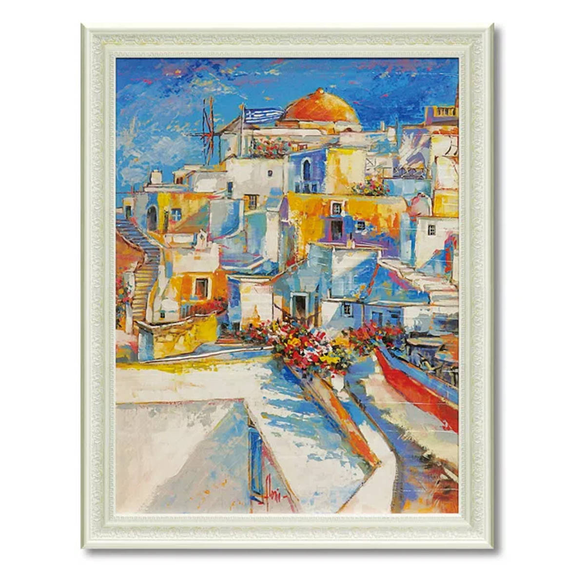 絵画 版画 鈴木新・イアの家並 ギリシア・サントリーニ島 風景画