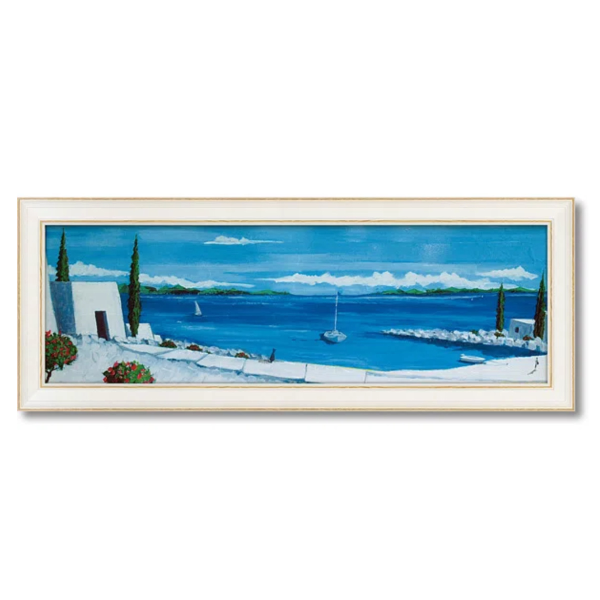 アートパネル ジュリア ホーキンス 『エーゲ海の夏』 100.5×38cm （ 絵画 絵 アート インテリア 額入り 壁掛け おしゃれ ゲル加工 風景画 横長 海 ）_4