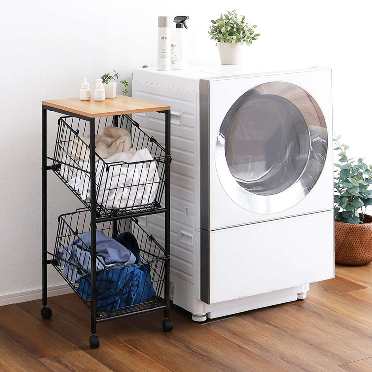 ホームテイスト（HOME taste） ランドリーワゴン 持ち運べるバスケット