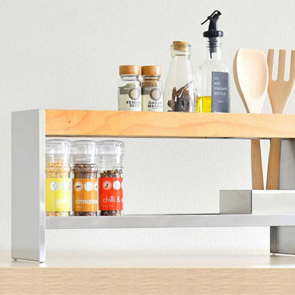 キッチンラック スパイス＆ツールラック 天然木 木目 （ スパイス