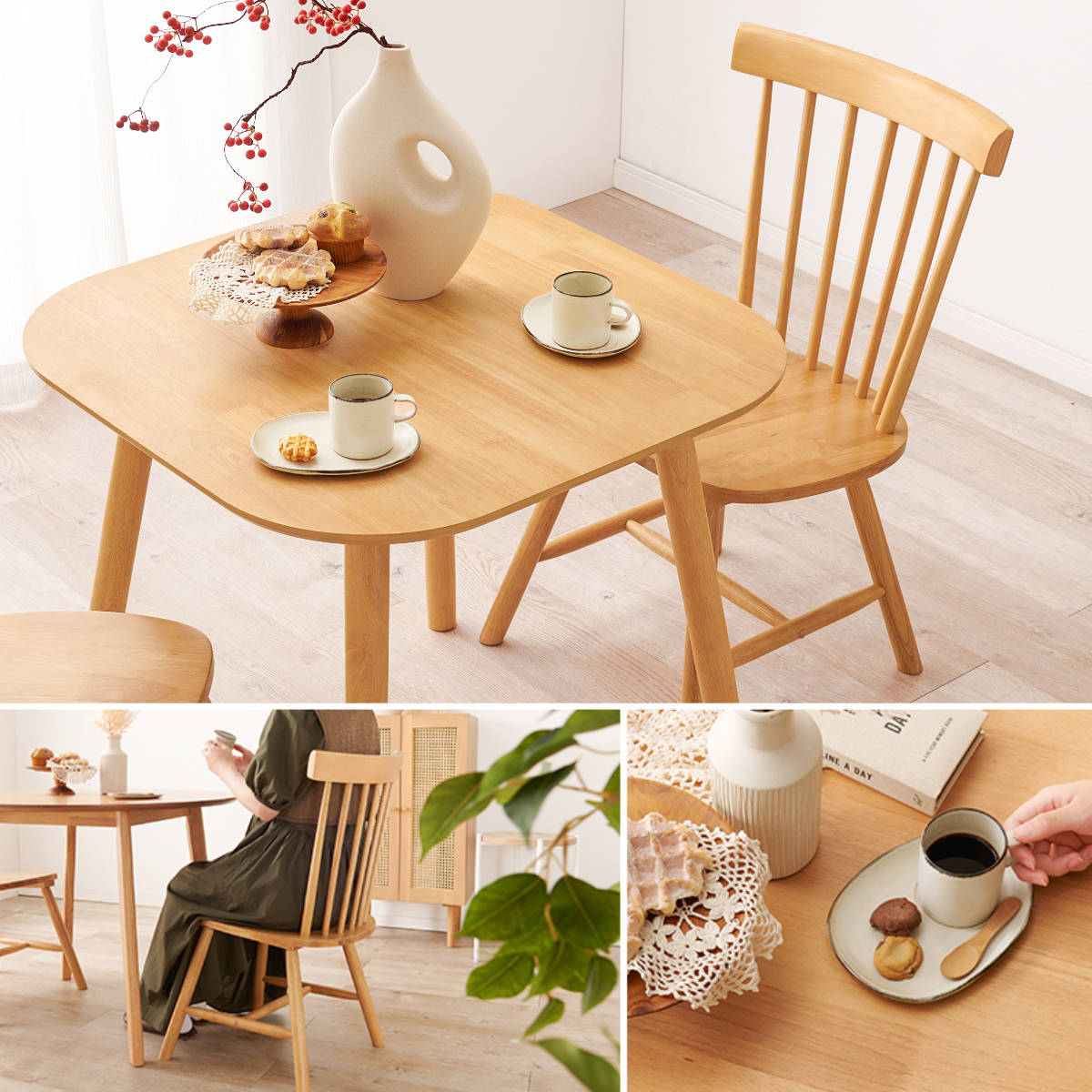 HAGiHARA（萩原） ダイニングテーブルセット 2人掛け 3点セット