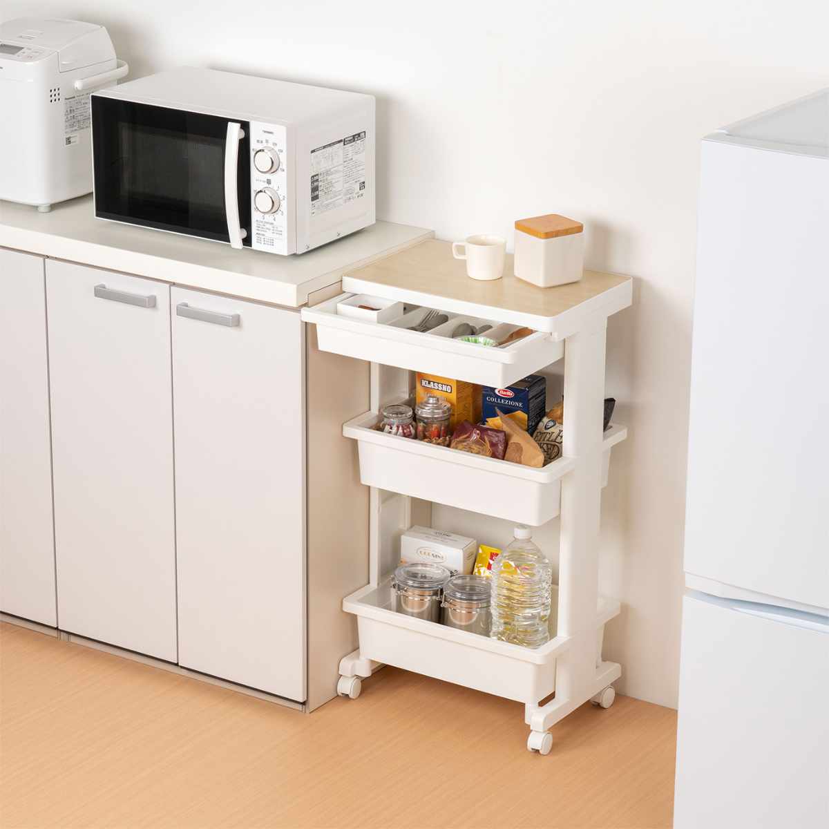 キッチンワゴン LISE テーブルワゴン引出付 ウッド 3段 （ リセ