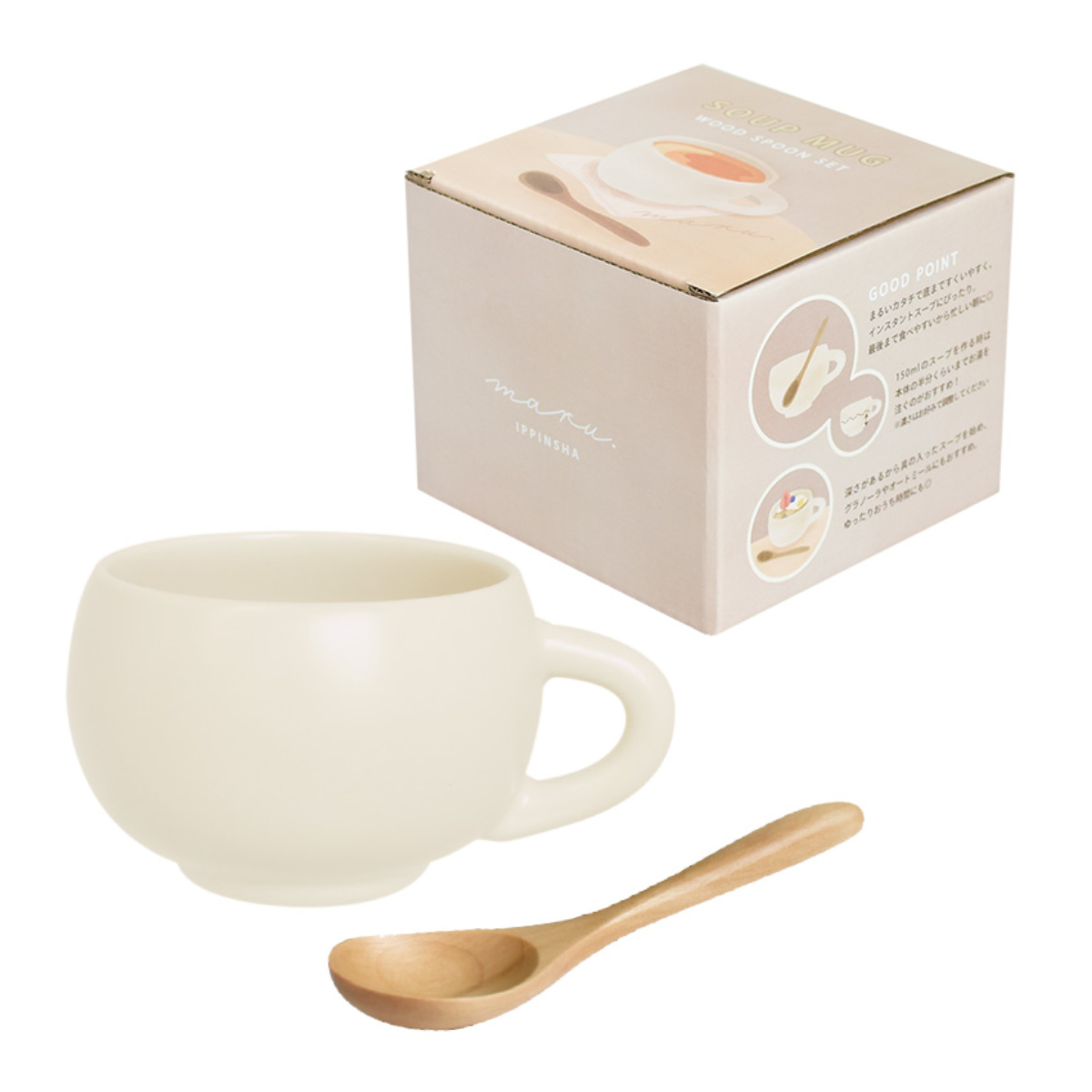 スープカップ スプーン付き 300ml maru 陶磁器 （ 食洗機対応 電子