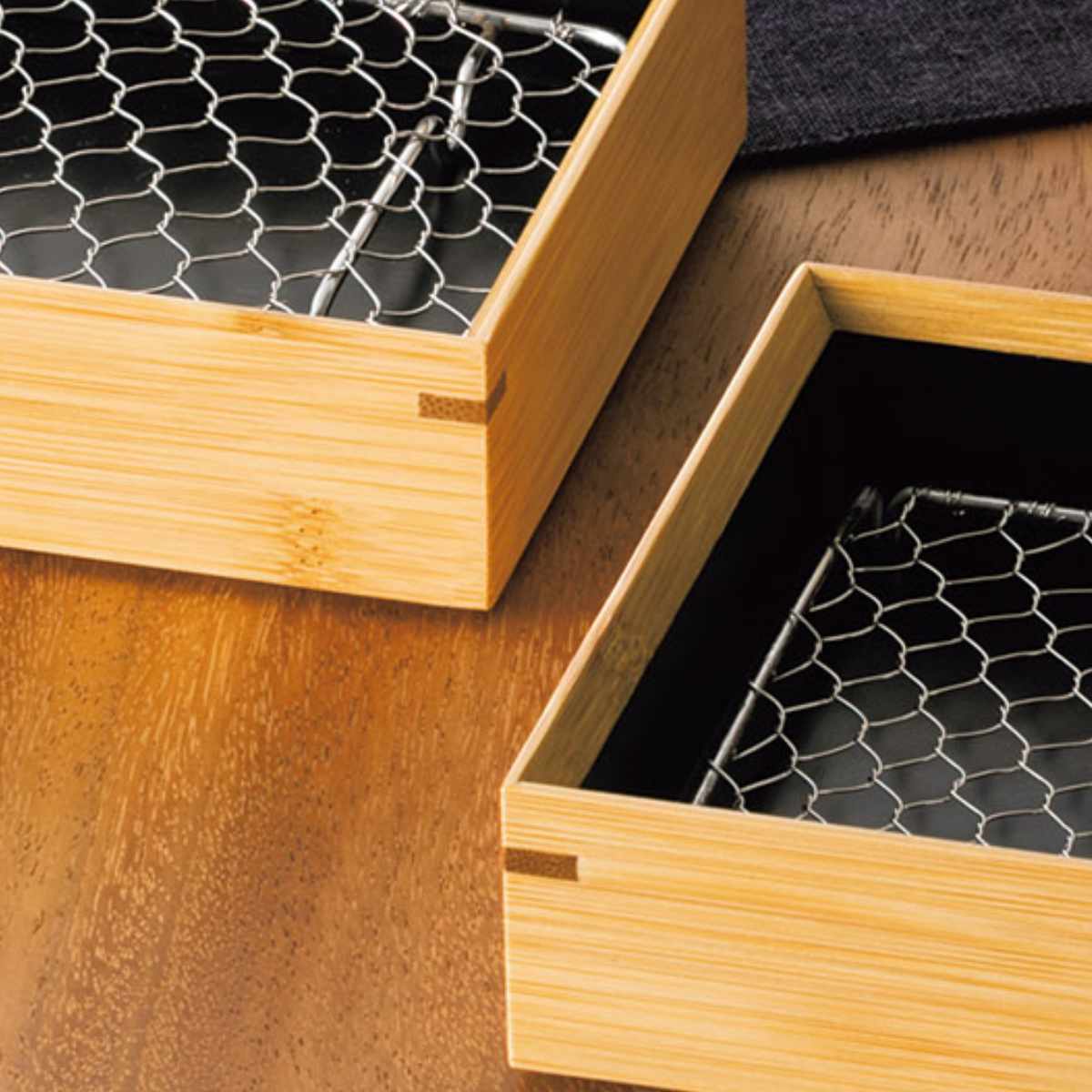 竹 天ぷら盛皿 内黒 ステンレス目皿付 長角 （ 天ぷら 皿 盛皿 日本製