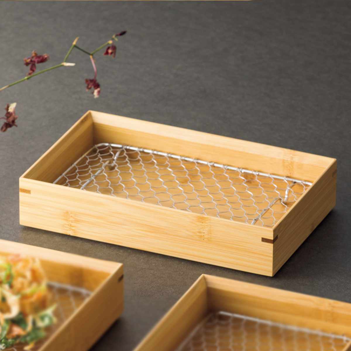 竹・天ぷら盛皿 クリアー ステンレス目皿付 長角 （ 天ぷら 皿 盛皿