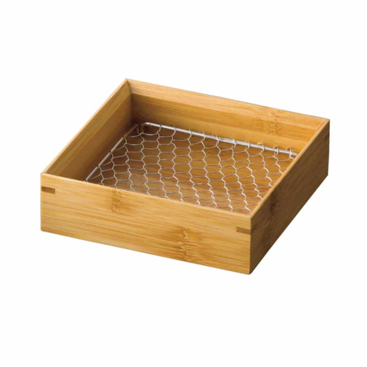 竹 天ぷら盛皿 クリアー ステンレス目皿付 正角4寸 （ 天ぷら 皿 盛皿