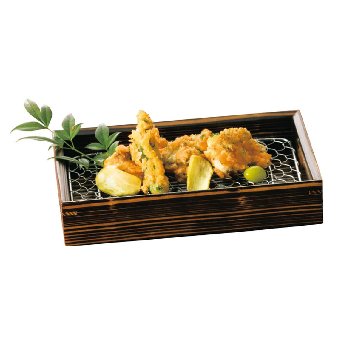 盛り皿 20cm 焼杉 天ぷら盛皿 木製 ステンレス （ 天ぷら 皿 中皿 網