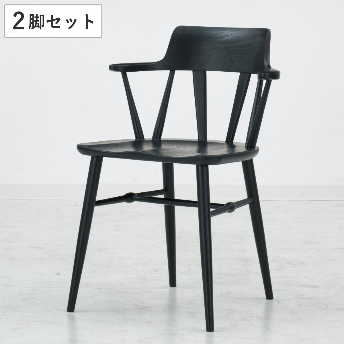 ダイニングチェア 同色2脚セット 座面高44cm HAL2 ブラックフレーム