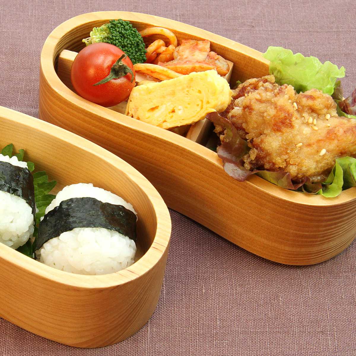弁当箱 天然木くり抜き弁当箱 豆型2段 460ml ナノコート （ 弁当 お