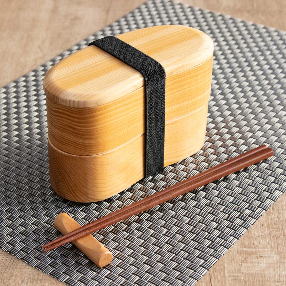 弁当箱 天然木くり抜き弁当箱 豆型2段 460ml ナノコート （ 弁当 お