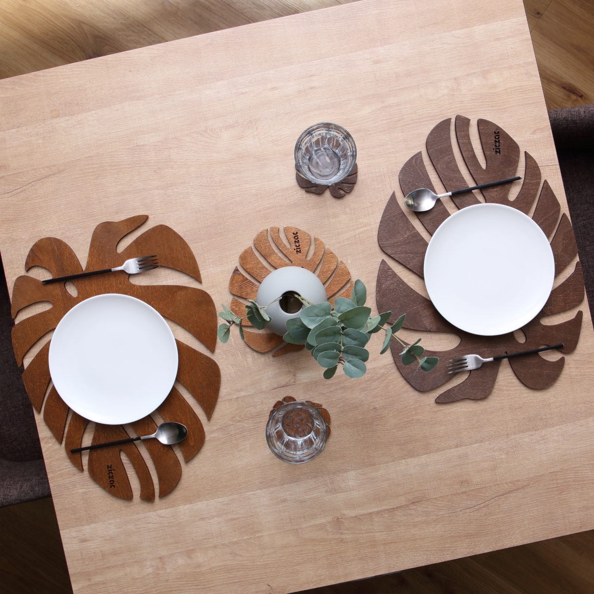 木製　コースターセット コースター 木製 ZICZAC BIRCH Coaster Monstera （ ジックザック 木製