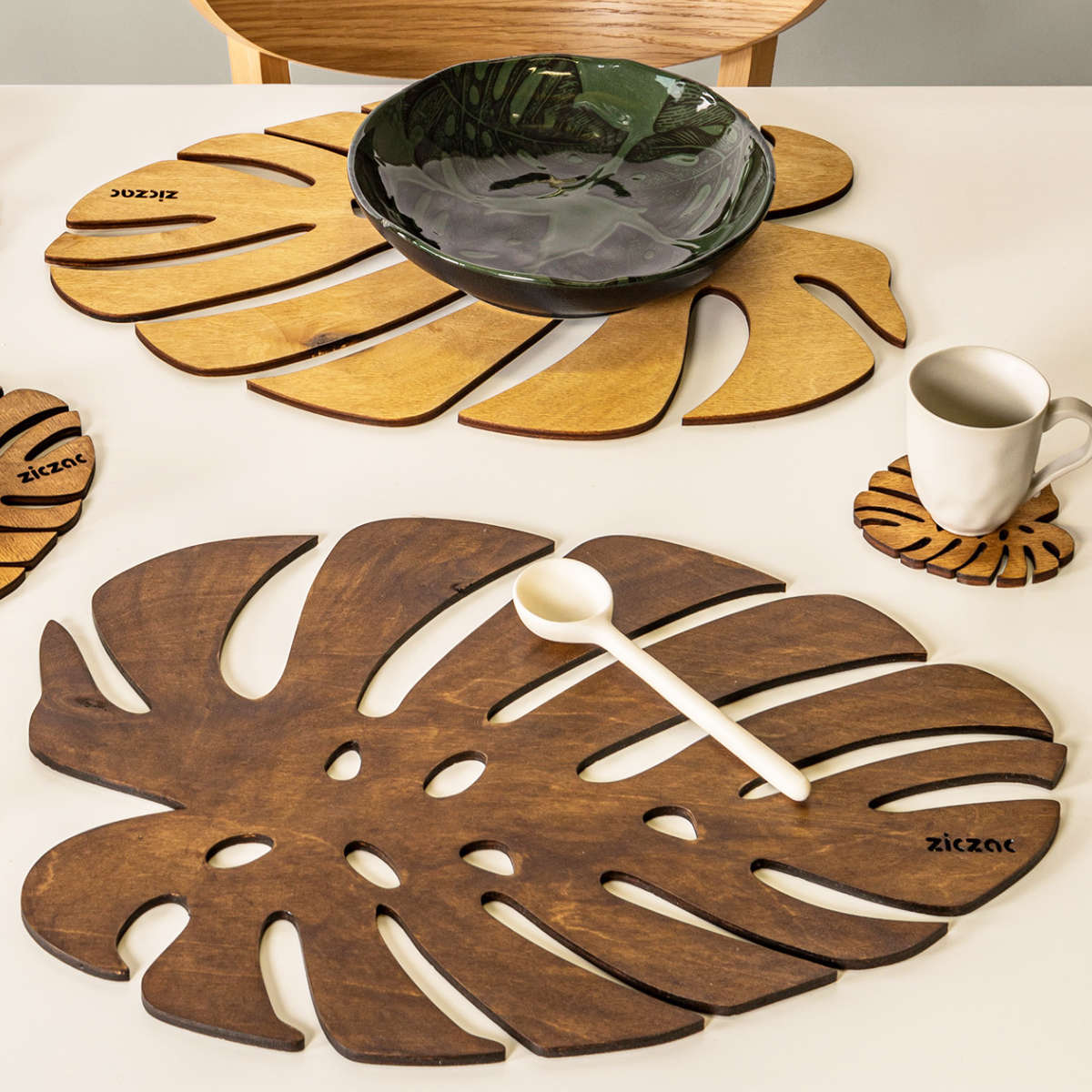 ランチョンマット 木製 ZICZAC BIRCH Placemat Monstera
