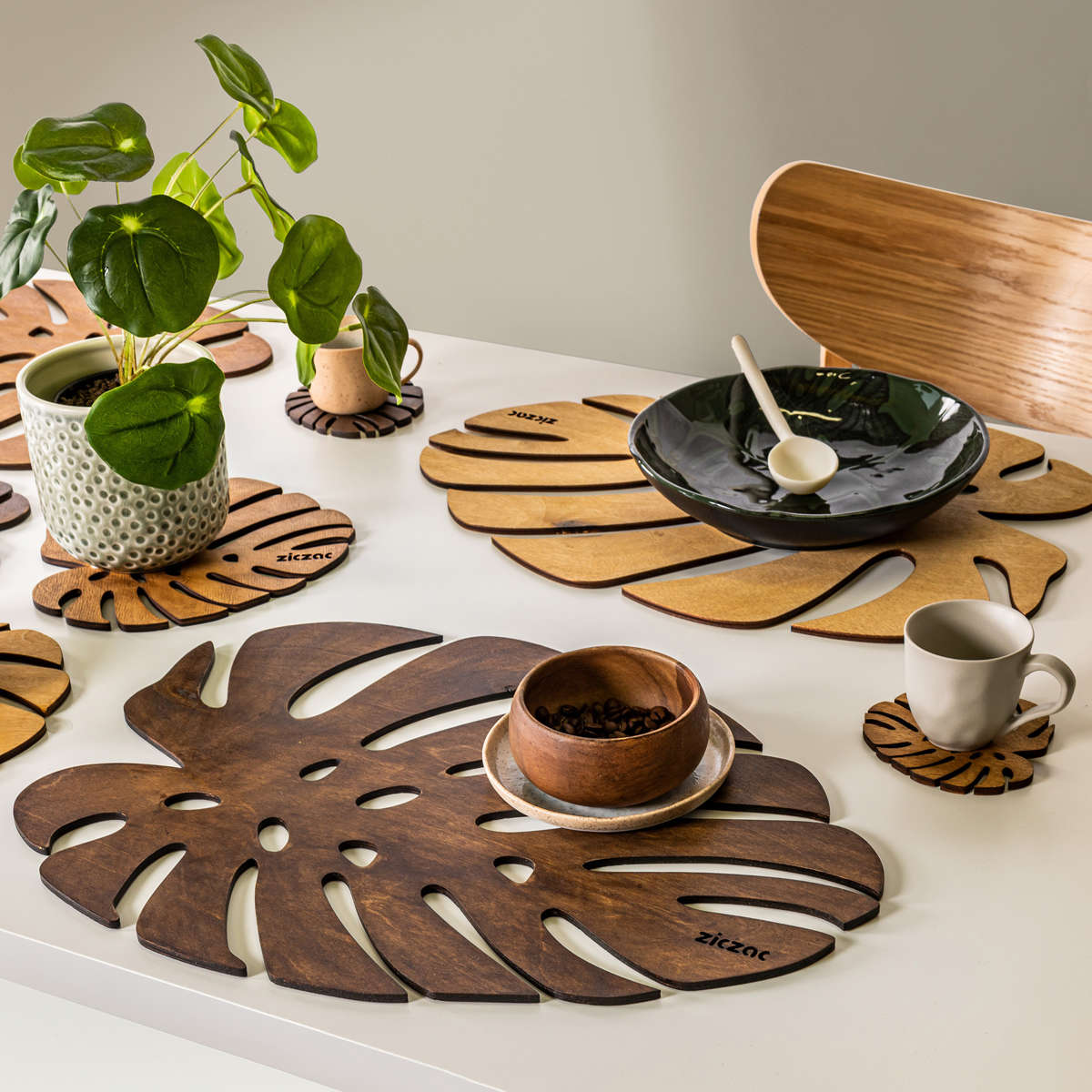 ランチョンマット 木製 ZICZAC BIRCH Placemat Monstera