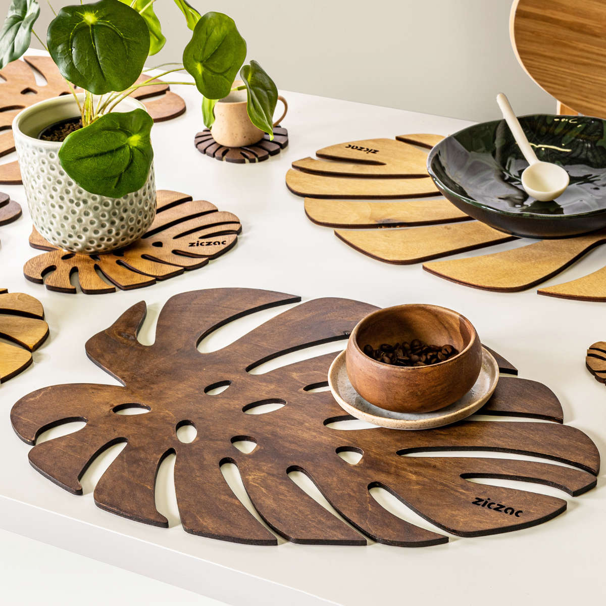 ランチョンマット 木製 ZICZAC BIRCH Placemat Monstera