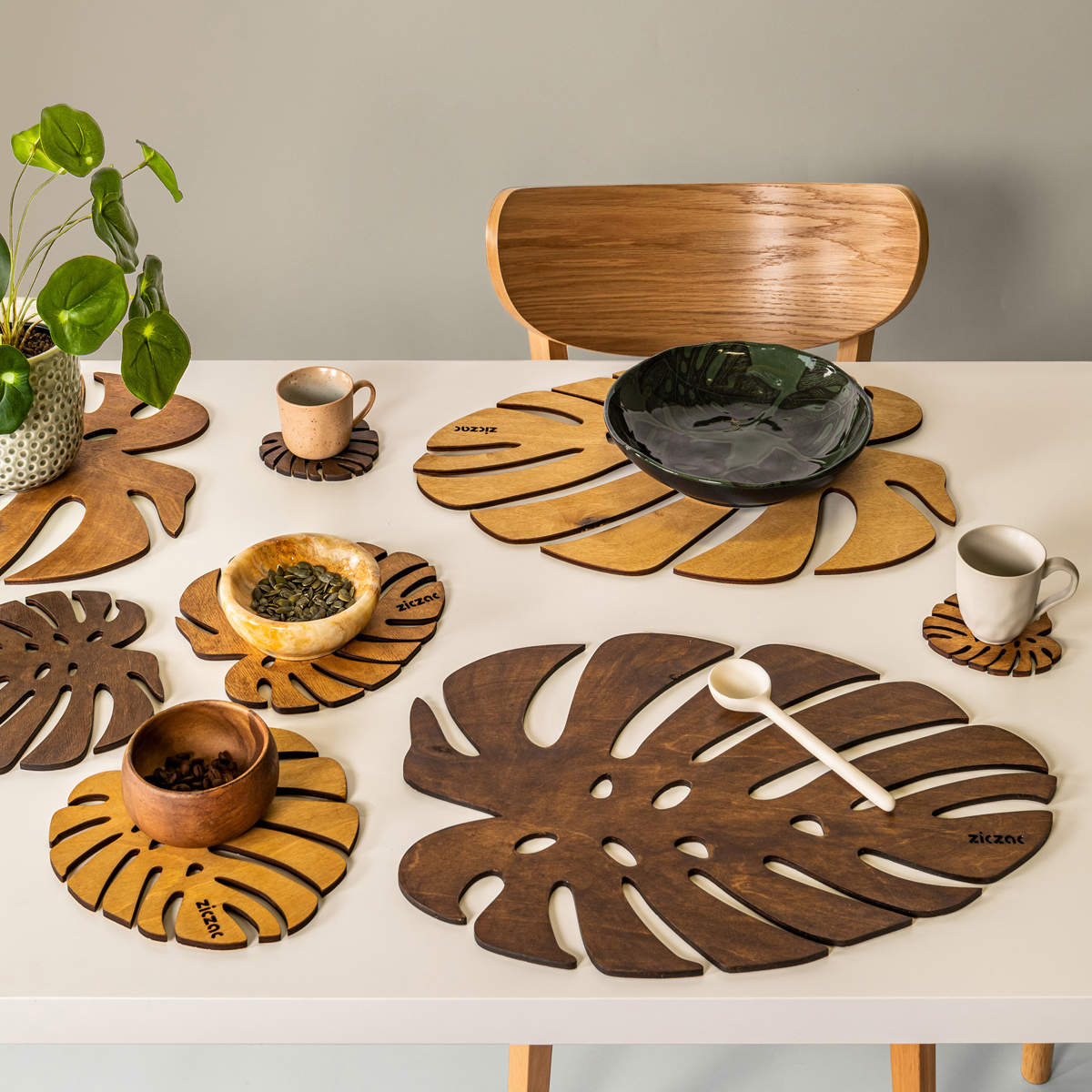 ランチョンマット 木製 ZICZAC BIRCH Placemat Monstera