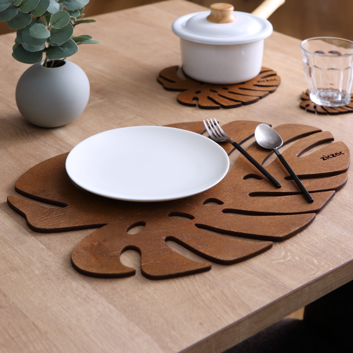 ランチョンマット 木製 ZICZAC BIRCH Placemat Monstera （ 木製マット