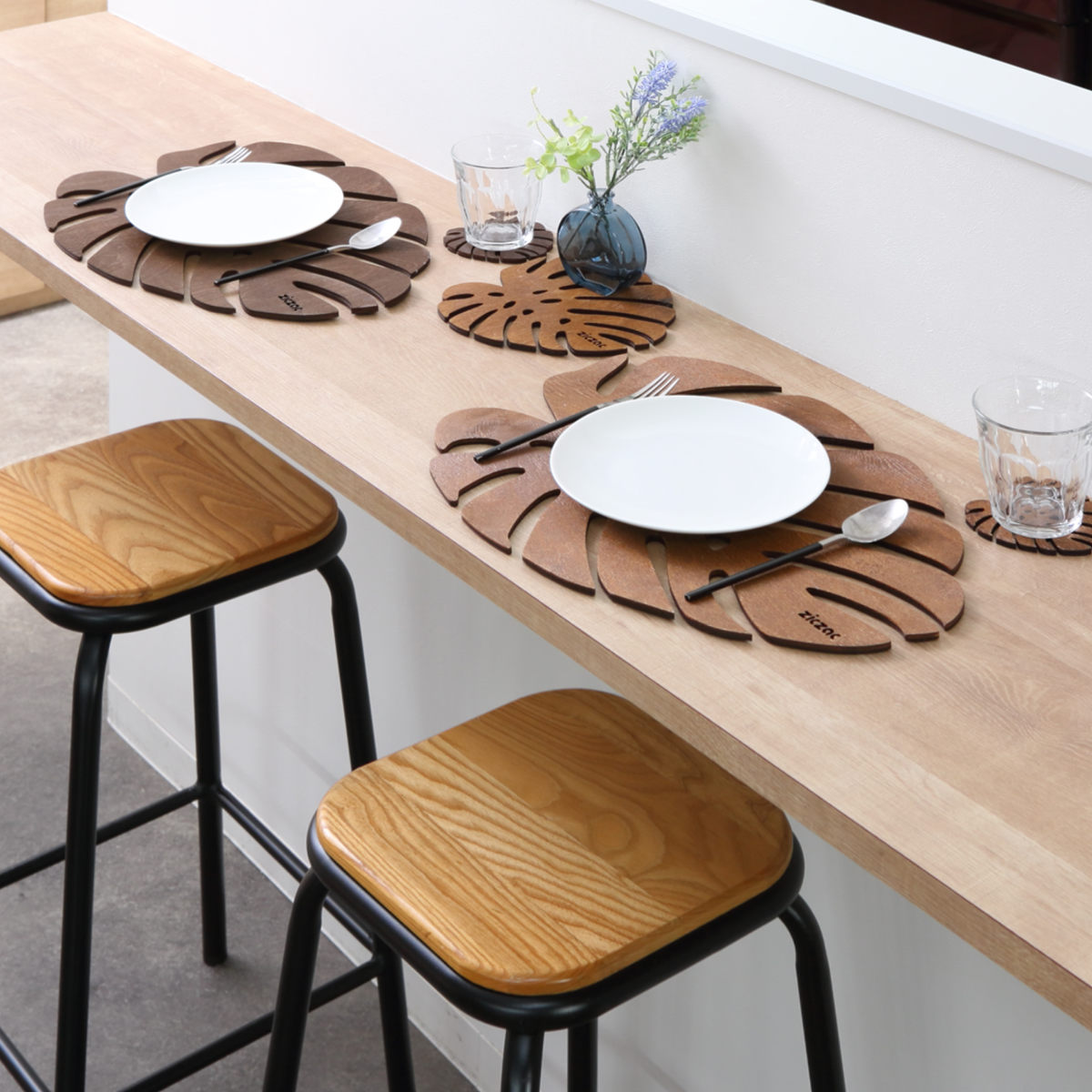 ランチョンマット 木製 ZICZAC BIRCH Placemat Monstera （ 木製マット