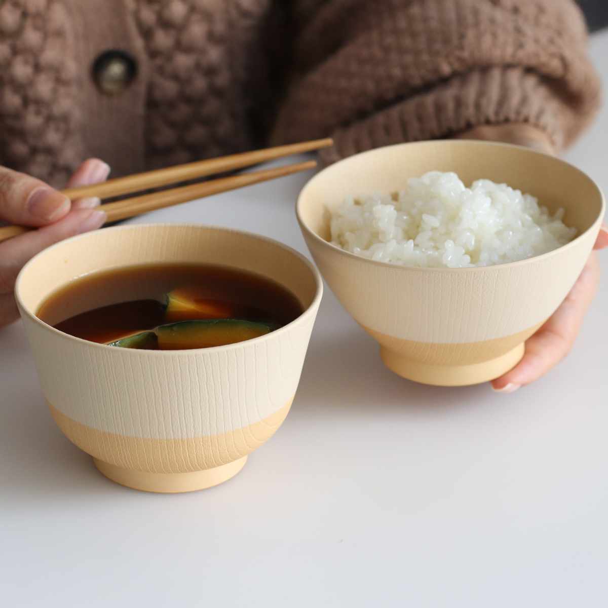 茶碗 やさしい彩り 抗菌 飯椀 汁椀 2個入 （ 330ml 350ml 日本製 電子