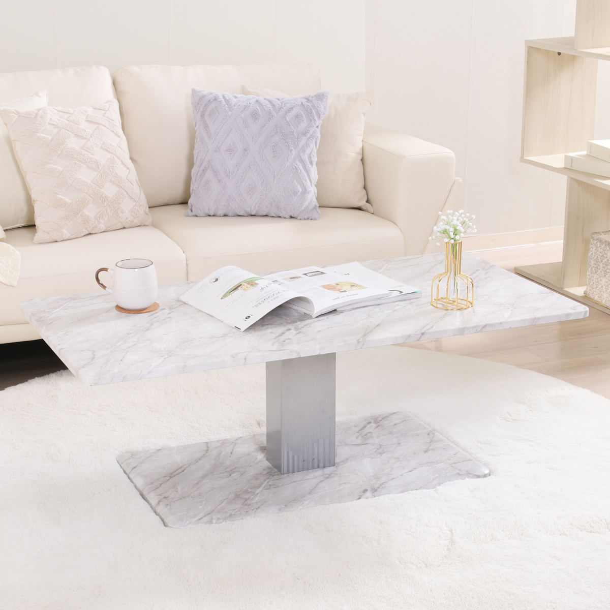 不二貿易（Fuji Boeki） リビングテーブル 昇降式 幅120cm 大理石柄