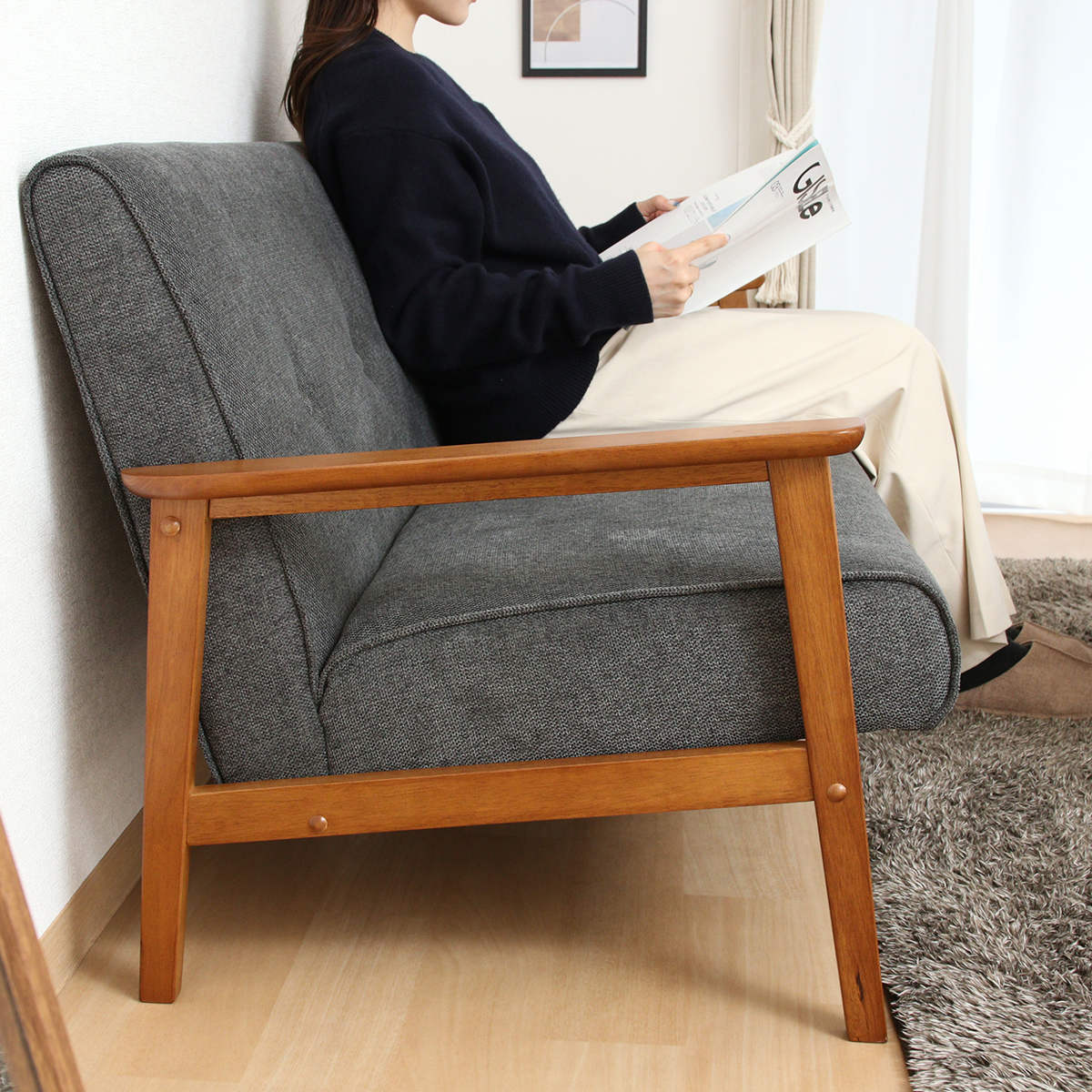 不二貿易（Fuji Boeki） ソファ 3人掛け 座面高36cm 厚手ファブリック