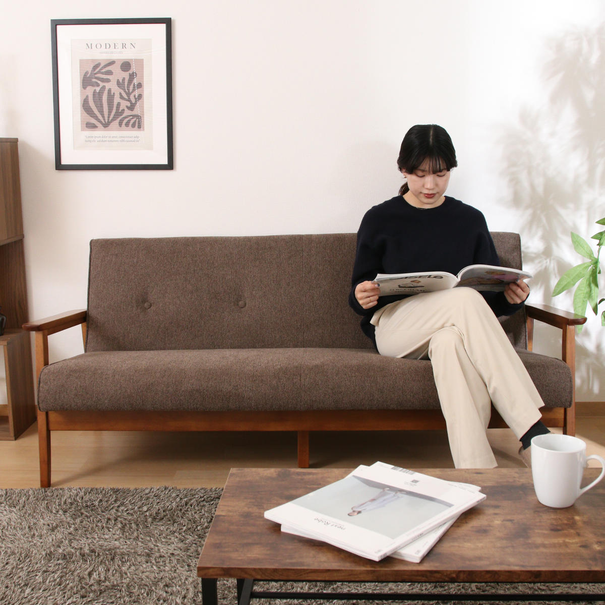 不二貿易（Fuji Boeki） ソファ 3人掛け 座面高36cm 厚手ファブリック