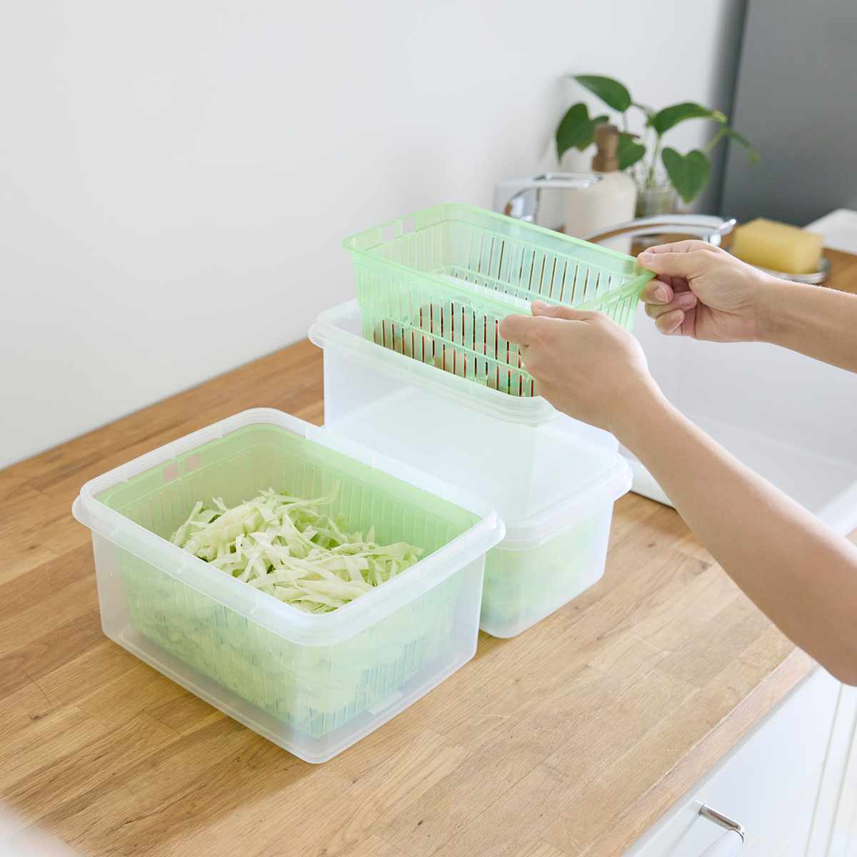 サンコープラスチック 保存容器 950ml ザル付きDパック （ ザル付き